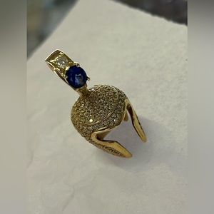 14kt Yellow Gold 2.25 CT Diamond and 1.02 CT Sapphire Pendant